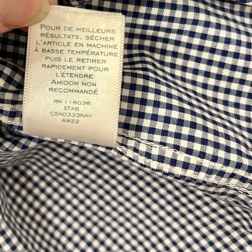 Charles Tyrwhitt Button Down Men's M Navy Blue Gingham Classic Fit Non-Iron